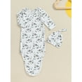 thumbnail image 3 of Bagilaanoe Newborn Baby Boys Girls Knotted Gown + Hat Long Sleeve Print Sleeper Sleeping Bag Cap, 3 of 8
