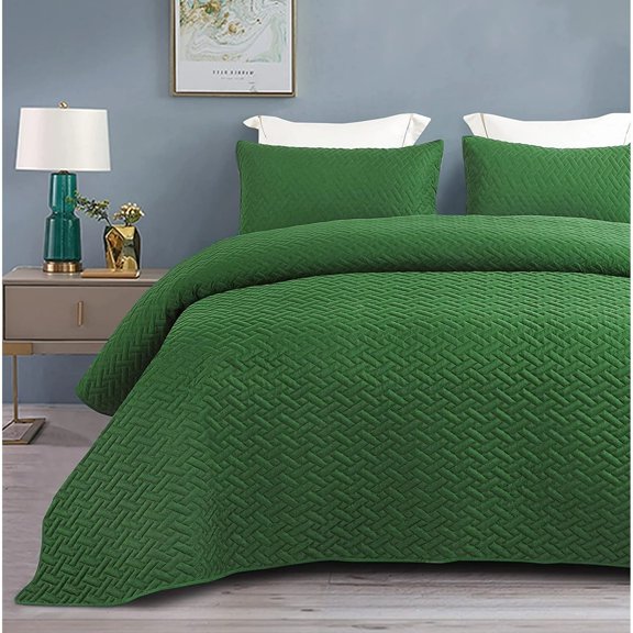 Exclusivo Mezcla 3-Piece Queen Size Quilt Set, Basket Quilted Bedspread/Coverlet/Bed Cover(90"x 96", Grass Green)