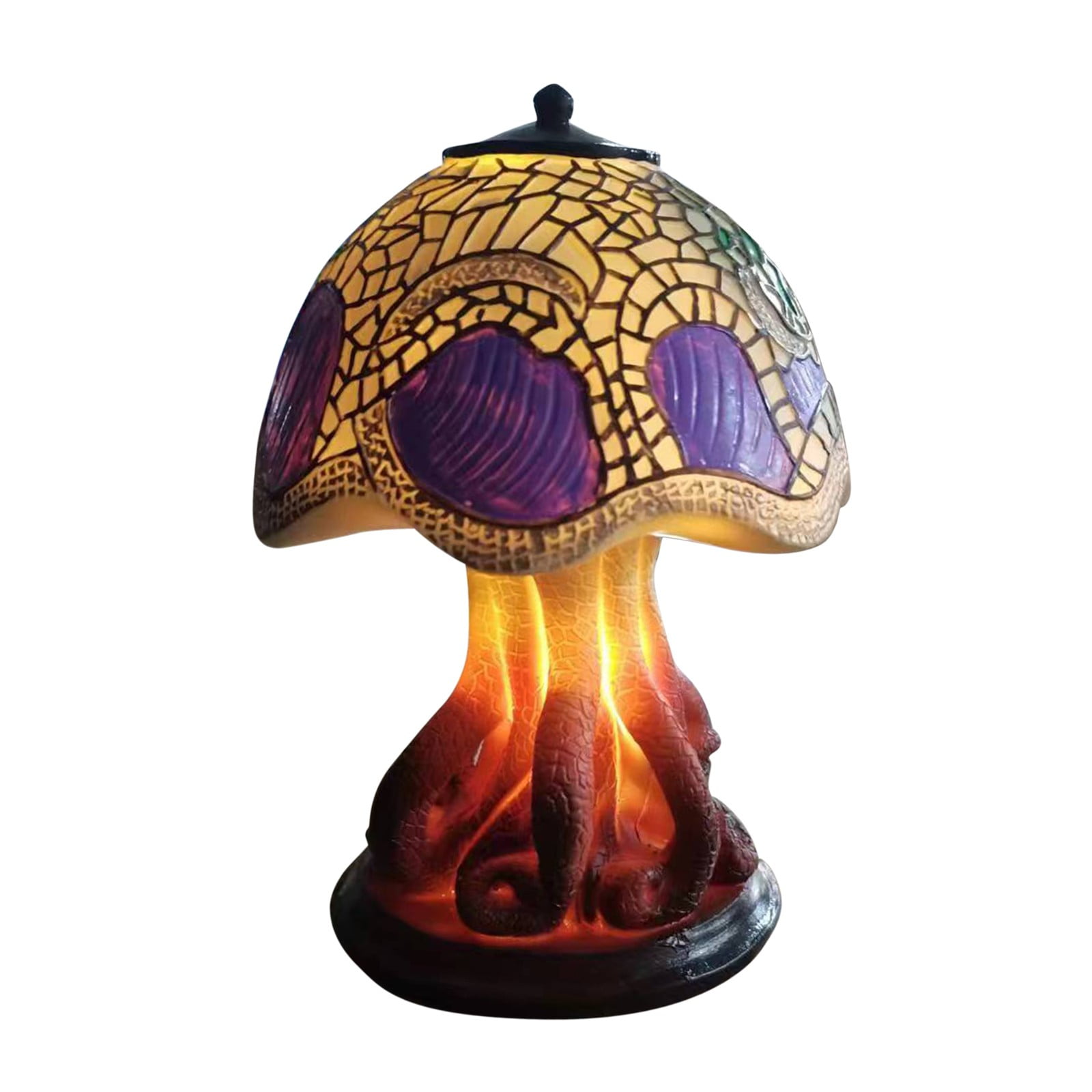 SRstrat Painting Glass Mushroom Table Lamp,Stained Glass Plant Series