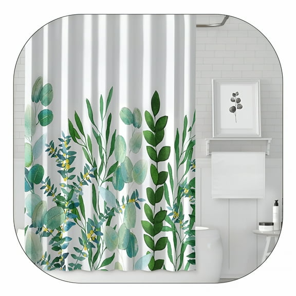 AUQ 12 Hook Shower Curtain with Snap Green Leaf Shower Curtain with See Through Top Window Hookless Waterproof Fabric Bathroom Curtain Washable Weighted 72 W X 72 L Inch,Hookless Shower Curtain
