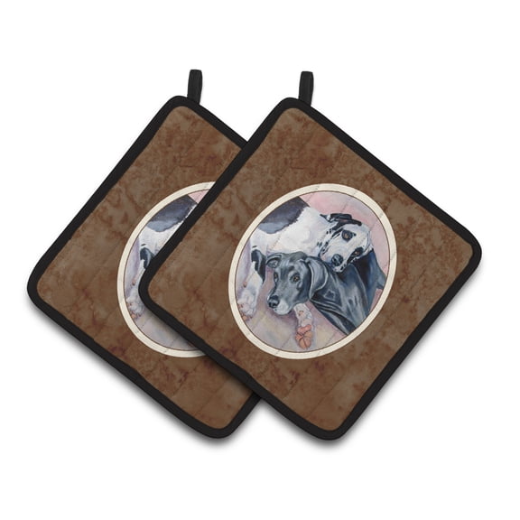 Carolines Treasures 7164PTHD Black and Harlequin Great Dane Pair of Pot Holders 7.5HX7.5W multicolor