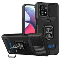SaniMore Tri-layer Case for Motorola Moto G Stylus 5G, Rugged PC Back Shockproof TPU Bumper Slide Window 360° Rotating Kickstand Card Slots Magnetic Car Mount Heavy Duty Protective Cover, Black