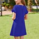 thumbnail image 4 of Vestido de manga corta con cuello redondo de color liso para niñas de medianas y grandes, informal, cómodo y de poliéster., 4 of 8