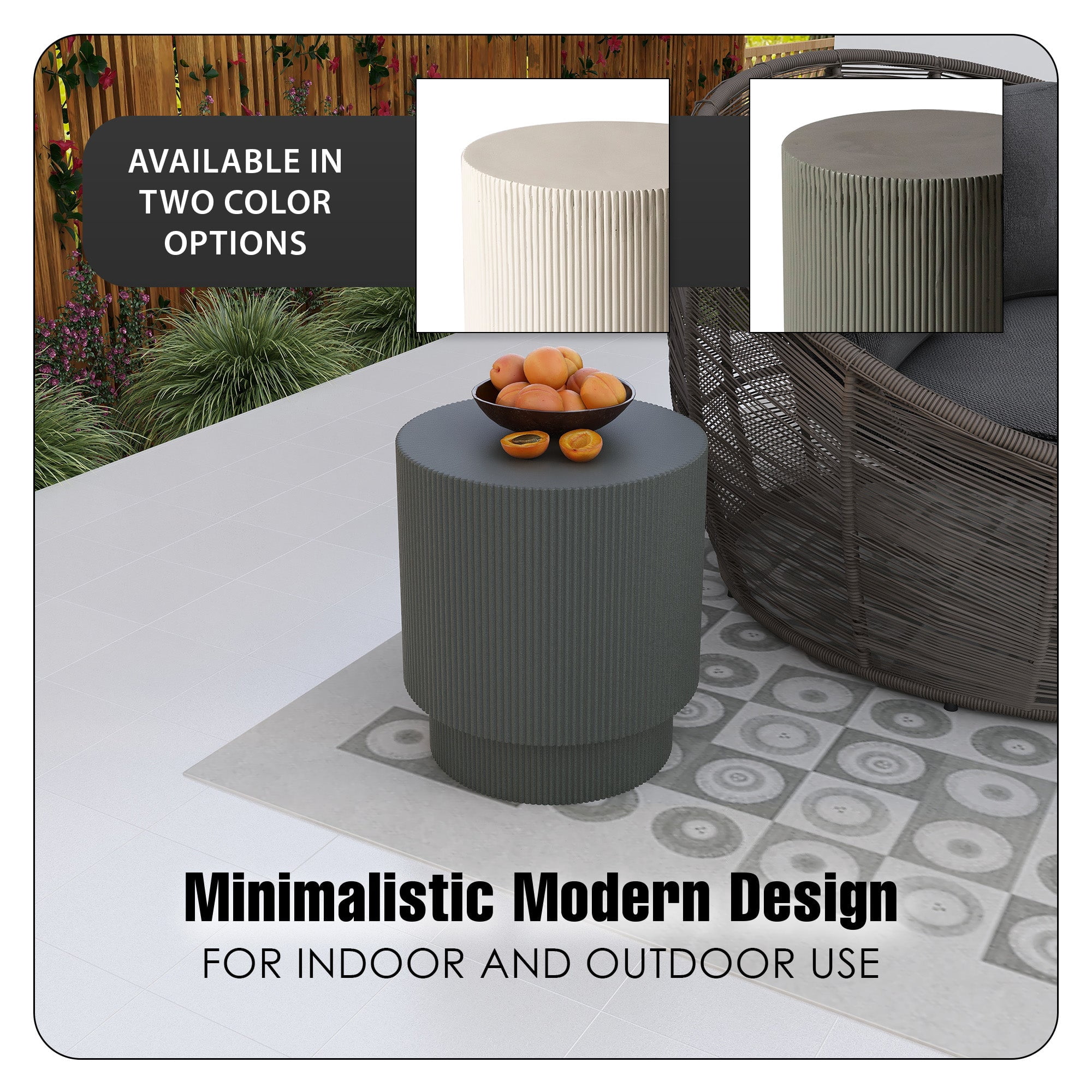 LeisureMod Modern Side Table Round Fiberstone Top Accent End Table for Home, Outdoor Patio, Living Room Sofa, Weather-Resistant, Eden Series in Grey