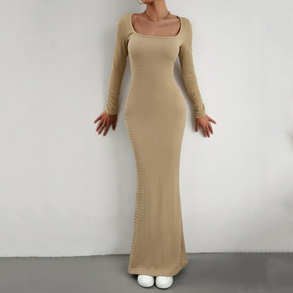 WJHWSX Womens Fall Dresses,Casual Dresses for Women,Fall Dresses for Women 2025,Long Sleeve,Breathable,Comfort Fit,Solid,XL(US:10)