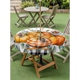 thumbnail image 3 of Outdoor Tablecloth with Umbrella Hole and Zipper, Orange Pumpkins Fall Round Table Cloth 54 Inch Waterproof Tablecloth, Black Plaid Polka Dot Botanical Picnic Table Cover for Patio Camping, 3 of 7