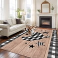 thumbnail image 3 of 5x7 Washable Area Rug, Farm Animals Non-Slip Large Rectangle Rug for Living Room Bedroom, Star Hen Brown Wood Striped Black Plaid Indoor Floor Mat for Home Decor, 3 of 9
