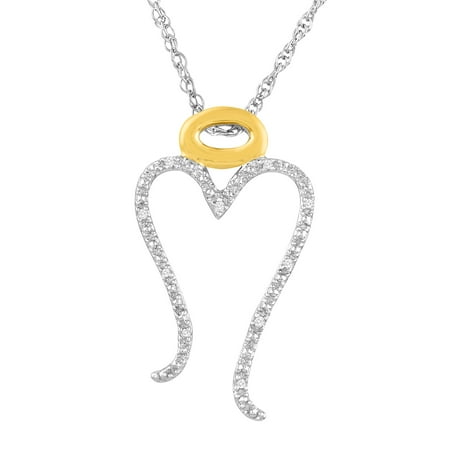 Open Heart Angel Pendant Necklace with Diamonds in 14kt Gold-Plated Sterling Silver