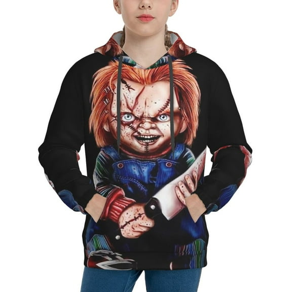 Chucky Hoodie Lightweight Pullover Halloween Graphic Hooded Sweatshirt for Girls Boys with Pocket Small