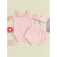 thumbnail image 4 of Suealasg 3Pcs Newborn Baby Girls Clothes Sleeveless Flower Print Rompers Ruffles Shorts Headband 3 6 12 18 Months Infant Summer Outfit 0-18M, 4 of 9