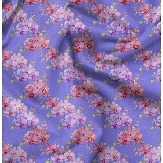 Soimoi Purple Crepe Silk Fabric Leaf Floral Decor Fabric Printed Yard 42 Inch Wide