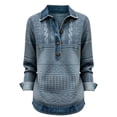 thumbnail image 5 of Endives Womens Denim Shirt Collar Patchwork Denim Pullover Shirt Knit Sweater Casual Blouses Spring Outfit, 5 of 5