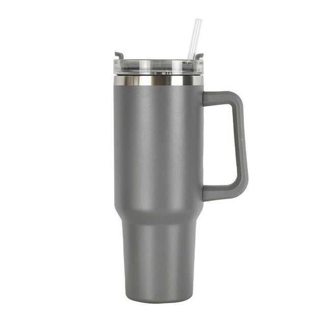 Gobelet 40 oz avec Poignée et Paille, Tasse Isolée à Double Paroi Réutilisable en Acier Inoxydable avec Couvercle et Paille Tasse de Voyage Tasses à Café, s'Adapte au Porte-Gobelet de Voiture, Cadeaux pour Femmes & Hommes Gris