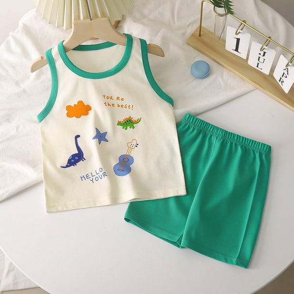 THSXS Toddler Boy Outfits Boys 3T Outfits Toddler Boys Summer Outfits Sleeveless T-Shirt And Shorts For 2 Piece Vacation Clothes Set