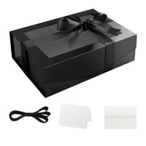 Large Black Gift Box with Window, 13.5x9x4.1 inches Gift Box for Present Contains Ribbon, Card, Groomsman Proposal Box (Glossy)