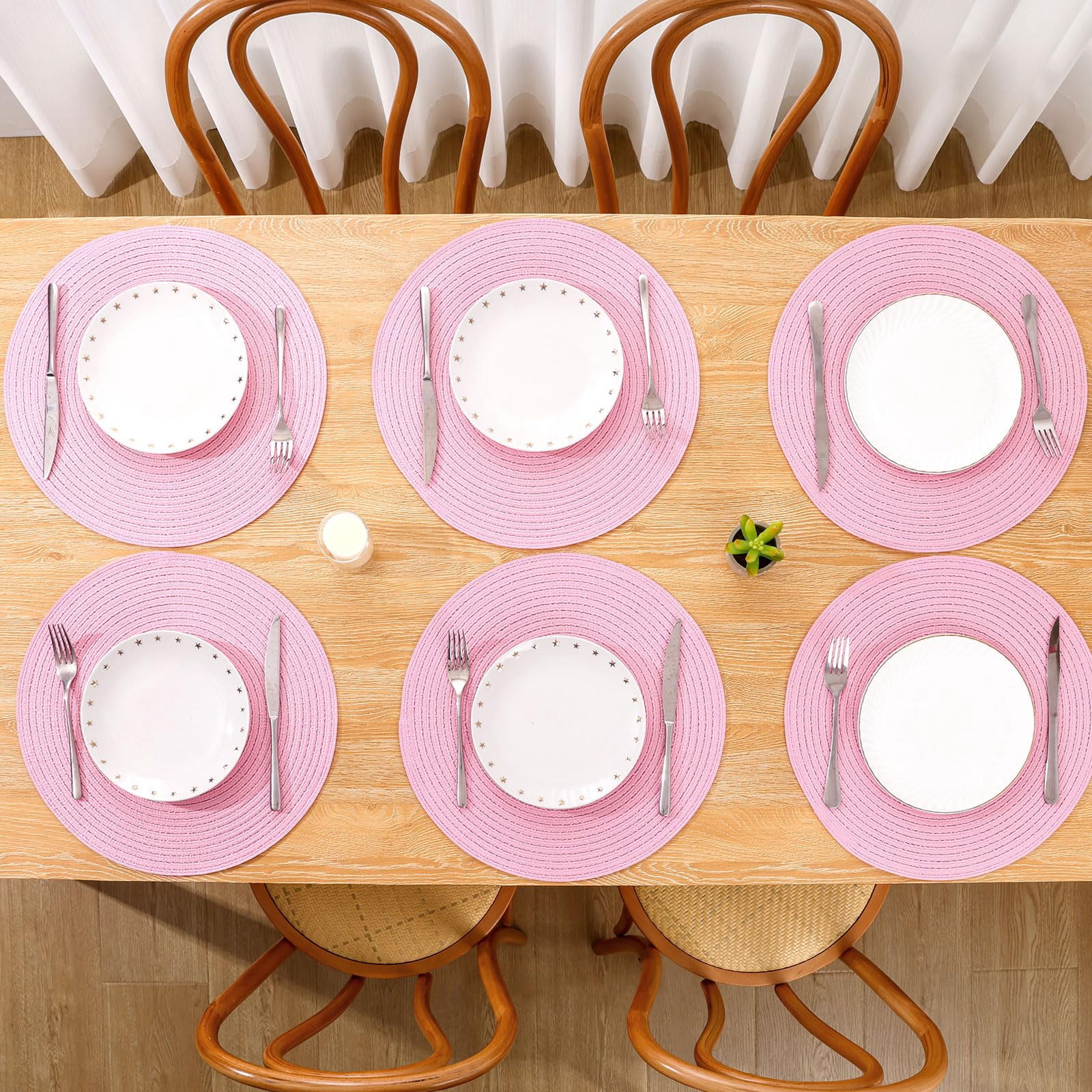 Round Placemats Set of 6 Woven Braided 15 inch Circle Placemat for Dining Tables Kitchen Table Mats Washable