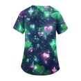 thumbnail image 4 of OIOLOYJM St. Patrick's Day Scrub Tops Women Lucky Medical Shamrock Printed Tops V-Neck Short Sleeve Nursing Shirts Trendy T Shirts with 2 Pockets Dark Green XL, 4 of 4