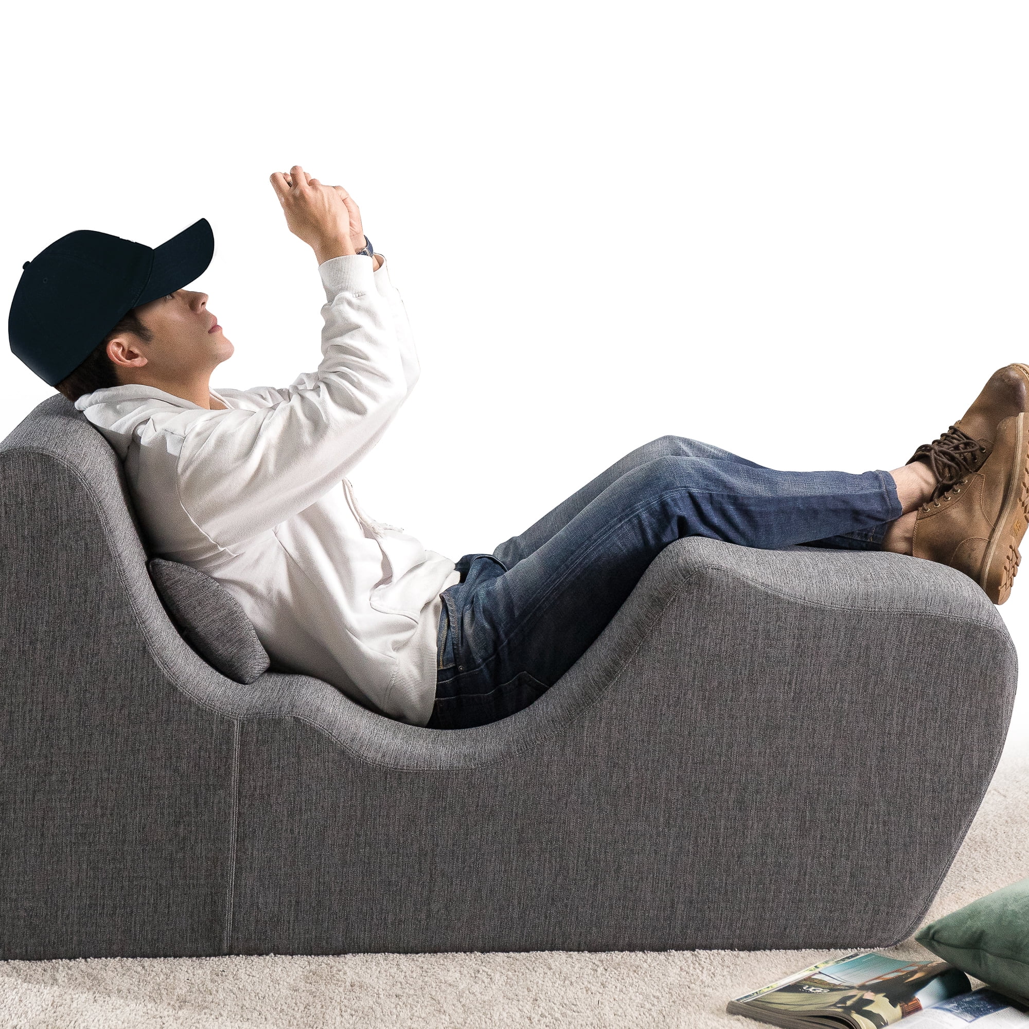 Zinus Lotus Zero Gravity Foam Indoor Chaise Lounger, Herringbone Dark Grey