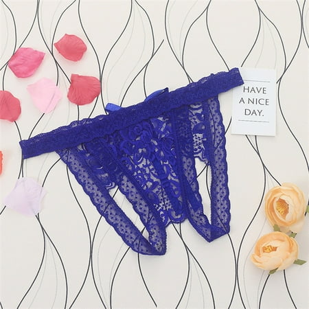 

Soft Bikini Panties for Women Lace Stretch See Through G-String Underwear Low Rise Seamless Thong Blue one size