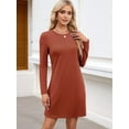 thumbnail image 5 of Dresses for Women Casual Long Sleeve Cozy Tshirt Dress Fashion Fall Outfits Brick Red L, 5 of 8