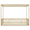 thumbnail image 3 of Canopy Floor Bed, Solid Wood Twin Size Montessori Floor Bed Frame with Safety Guardrails, Low Platform Bed for Boys Girls Adults, Natural, 3 of 7