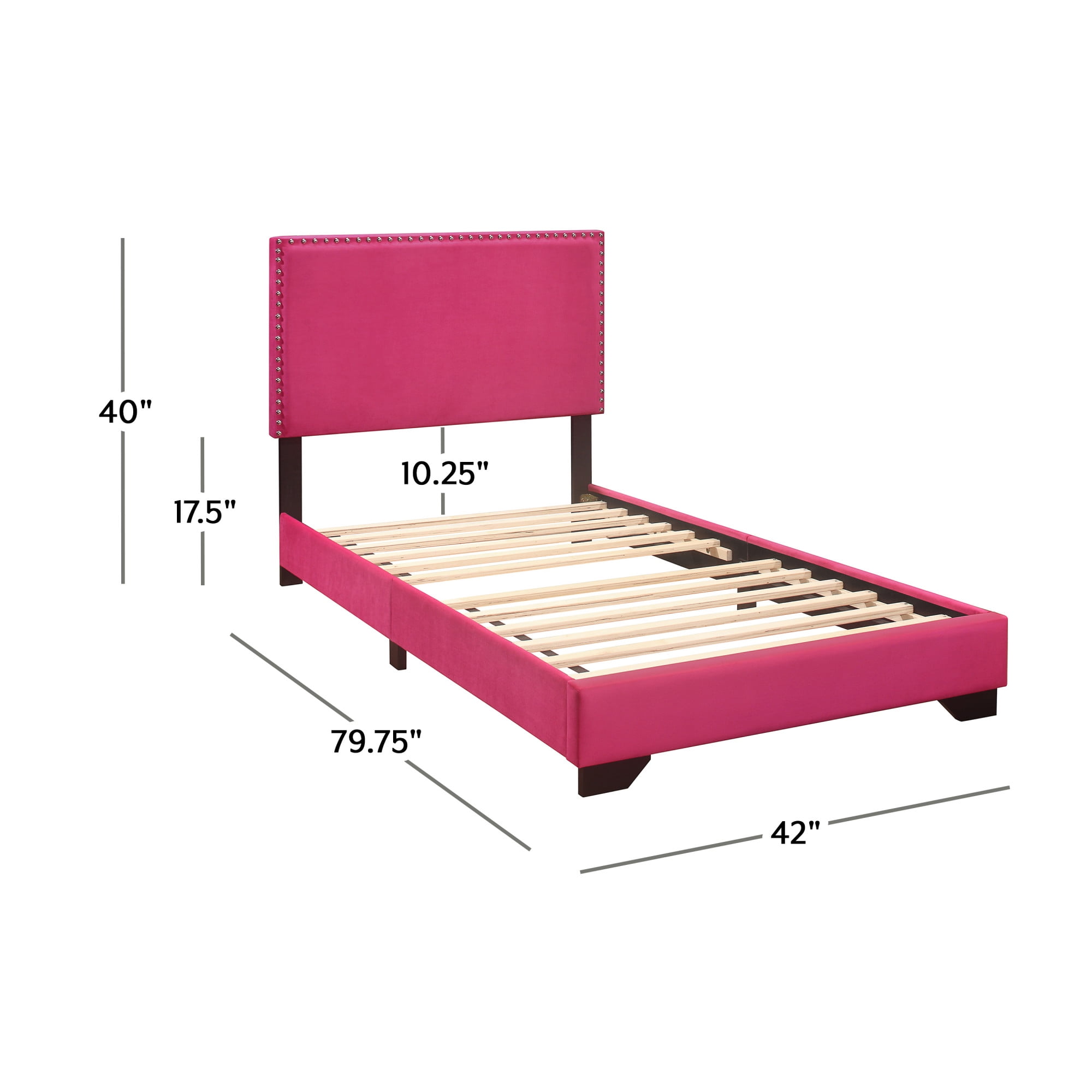 Skylar Nailhead Trim Upholstered Twin Platform Bed, Pink