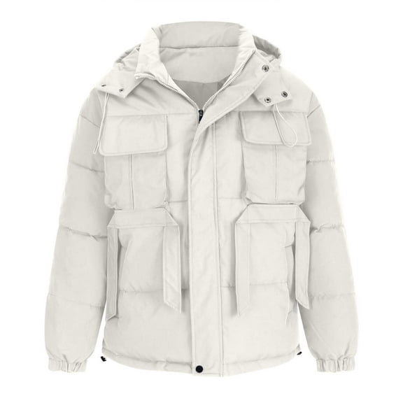 Leesechin Big & Tall Men's Solid Fashion Puffer Jacket Tooling Warm Plus Vvelvet Thick Zipper Closure Coat