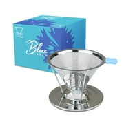 BLUE BREW BB1005 Reusable Pour Over Coffee Cone Dripper with Stand | Stainless Steel Dual Filtered
