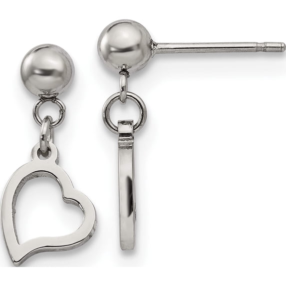 Stainless Steel Polished 5mm Ball Post Heart Dangle Earrings Made In China sre910