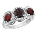 thumbnail image 1 of 14K White Gold Natural Garnet & Enhanced Ruby Sides Round 3-stone Ring Diamond Accents, size 8.5, 1 of 2