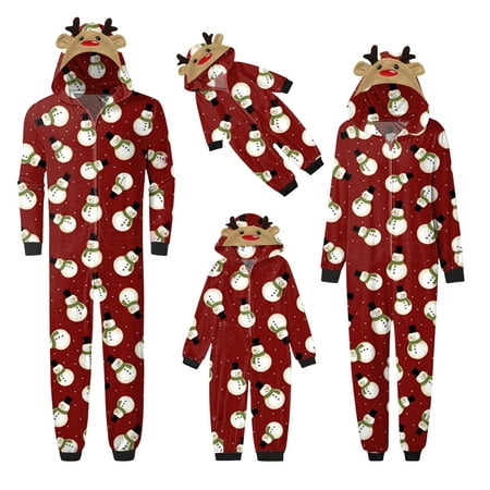 

JWZUY Family Matching Christmas Pajamas Set Sleepwear Jumpsuit Hoodie with Hood Matching Holiday PJ s for Mom S