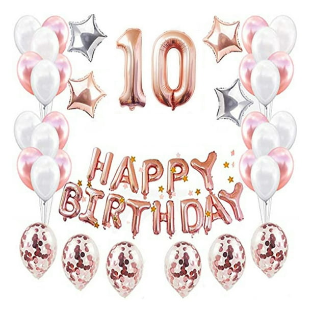 KAKOWELY 1 juego de globos de cumpleaños con letras y números, globos de aluminio, látex y lentejuelas (10 años)