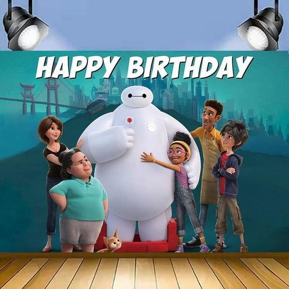 Cartoon Big Hero 6 Birthday Backdrop Photography Kids Party Supplies Happy Birthday Party Decorations 37''×30''
