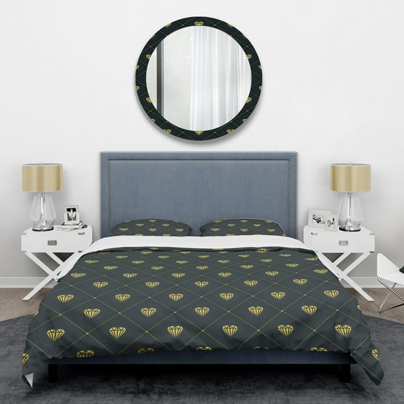 Designart 'Golden Heart Design' Mid-Century Modern Duvet Cover Set