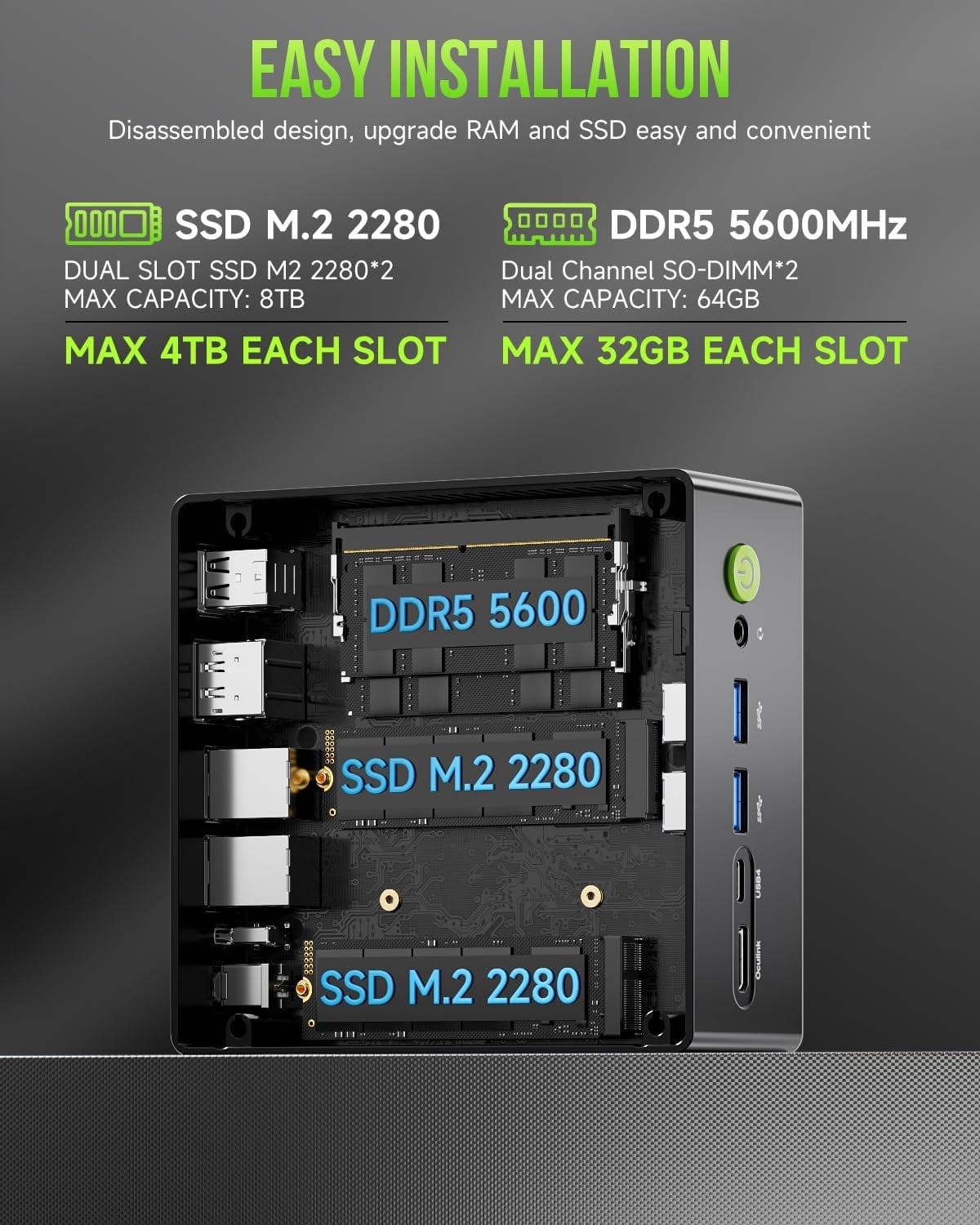 GMKtec Gaming PC, AMD Ryzen 9-8945HS(Up to 5.2GHz), 32GB RAM 2TB