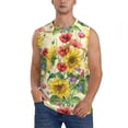 thumbnail image 2 of Lsque Sunflower Cornflower Poppy Print Men's Cotton Blend Sleeveless Muscle Shirts (S-3XL)- Moisture Wicking, Odor Protection, UPF 30+,XX-Large, 2 of 8