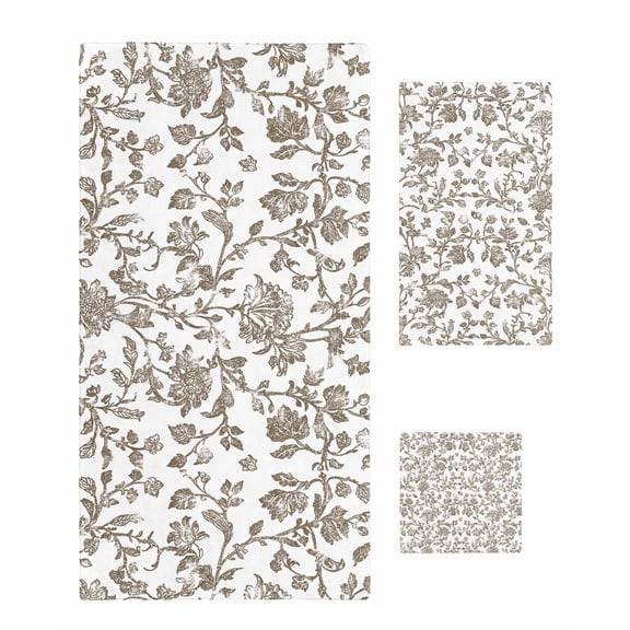 Brown Flower Towel Set of 3, Soft Microfiber Bath Towels, Hand Towel, Washcloths, Vintage Farmhouse Boho Leaf Spring Plant Quick-Dry Absorbent Towels for Bathroom Kitchen Hotel Beach Gym Spa