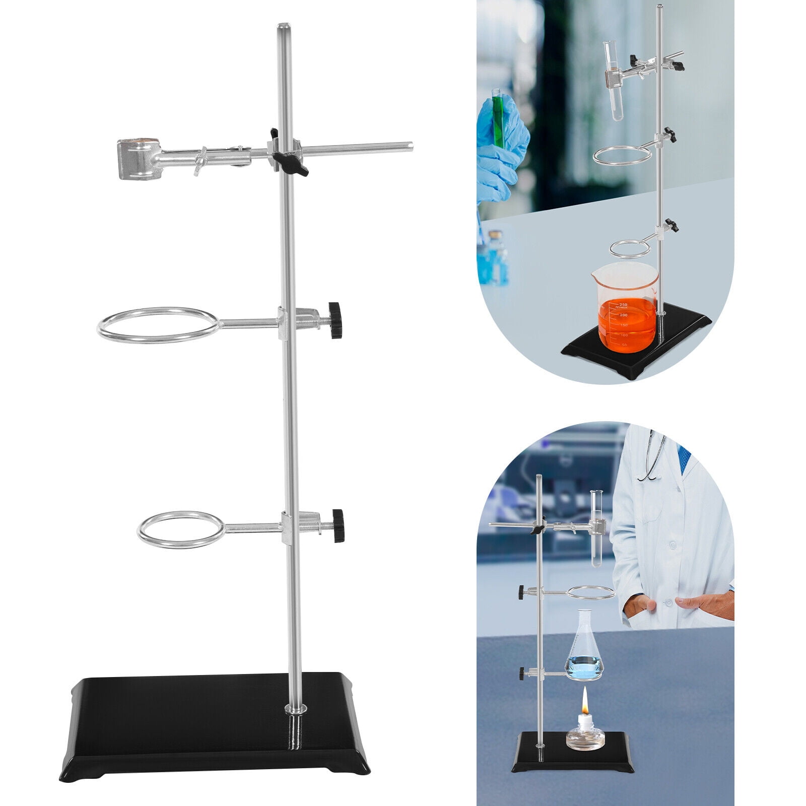 50cm Lab Stand Support Platform 2-Ring Condenser Clamp Stands Chemistry Holder