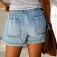 thumbnail image 3 of Hienoo Women's Plus Size Tassel Denim Shorts Elastic Waist Pocket Casual Jean Shorts, Sizes XS-XXXL, 3 of 5