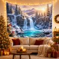 thumbnail image 3 of Multi-Tiered Waterfall Cascading Down Snowy Cliffs with Evergreens, Serene Watercolor Style for Nature Lovers, Winter Landscape Art Decor Christmas Gift Tapestry Wall Hanging for Bedroom and Dorm, 3 of 6