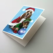 Caroline's Treasures Basset Hound Santa Christmas Greeting Cards with Envelopes, 5" x 7" (8 Count)