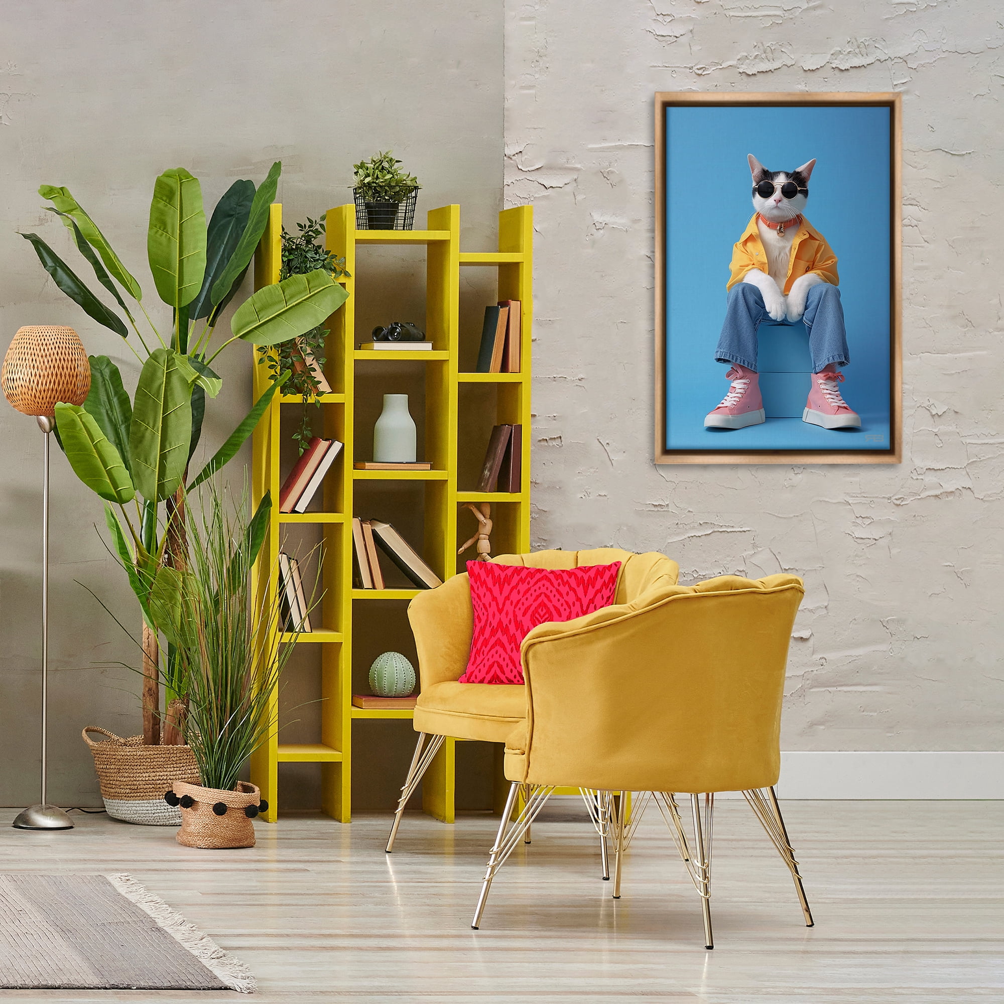 Stupell Industries Urban Fashion Cat Animals & Insects Painting Brown Floater Framed Canvas Art Print Wall Art, 21 x 31