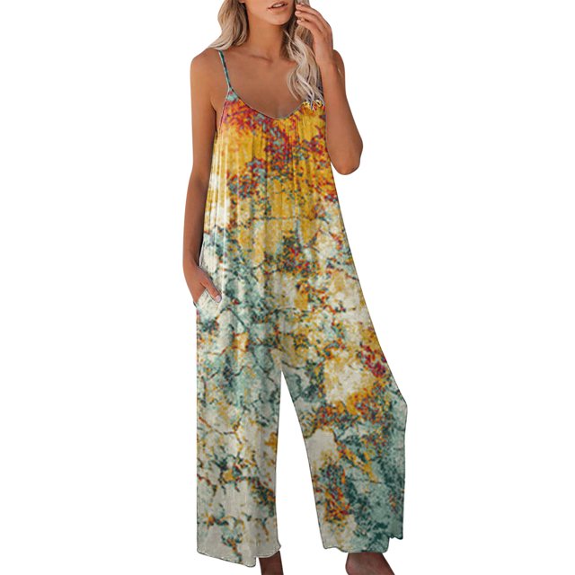 Fashnice Combinaison Longue pour Femmes Col Rond Combinaison Ample de Voyage une Pièce Orange L