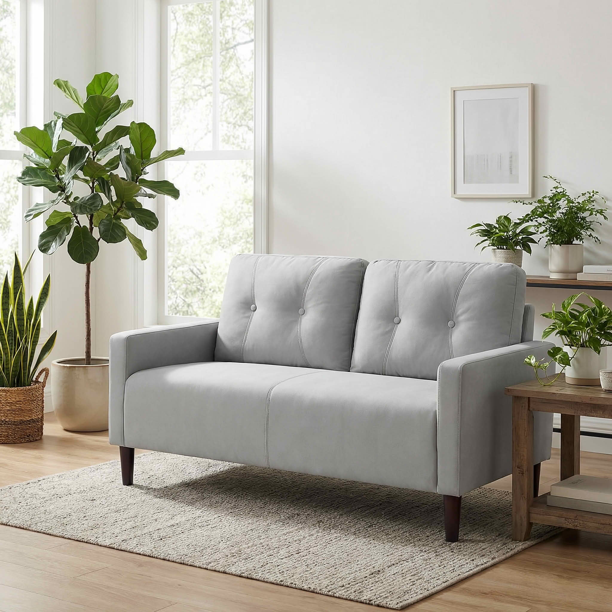 MAYEERTY 50.79" Modern Loveseat Sofa, 2-Seater Linen Blend Couch with Removable Back Cushions, Solid Wood & Metal Frame for Small Spaces
