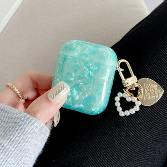 AirPods Pro Case Aqua Pearl, Caselix Cute Pearl Women Apple Airpods Pro Gen Cover Case Protective Shockproof with Keychain for Apple AirPods Pro Charging Case