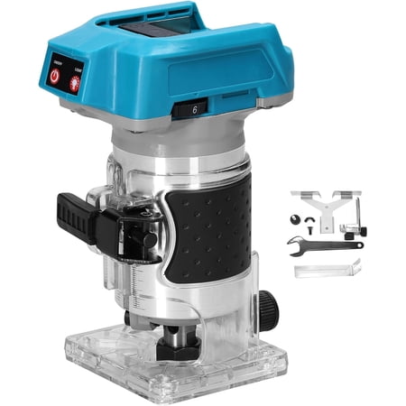 Cordless Compact Router,18V 18000RPM Brushless Trim Router, Wood Trimmer Router, 6.35mm Trim Diameter Cordless Palm Router Suitable for Makita Battery, 6 Level Speed Adjustable (Tool Only)