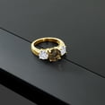 thumbnail image 4 of Gem Stone King 18K Yellow Gold Plated Silver Brown Smoky Quartz and White Moissanite Engagement Ring for Women | 3.40 Cttw | Round Checkerboard 8MM | Gemstone Birthstone | Size 5, 4 of 5