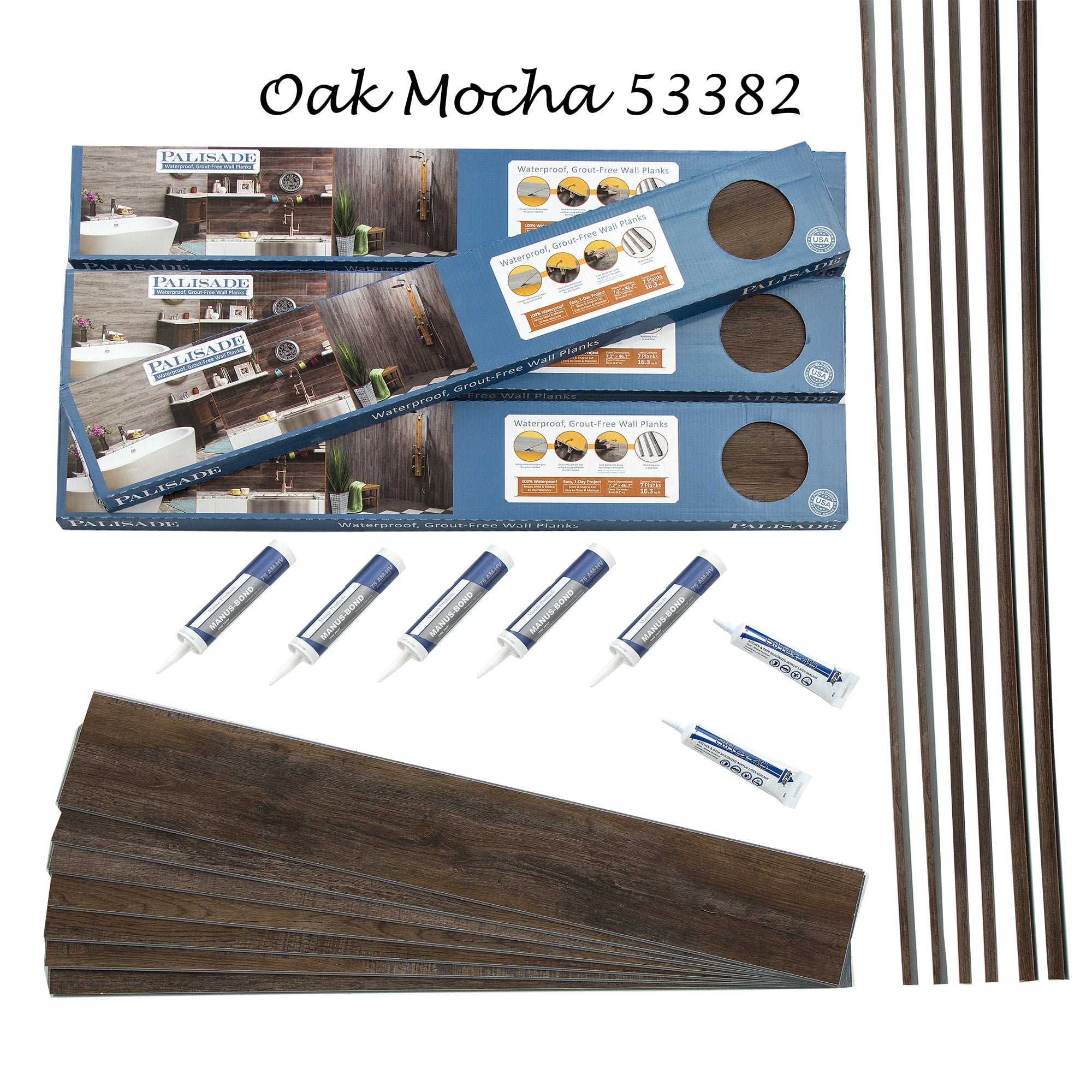 Palisade 46.7in x 7.2in Vinyl Plank Shower Kit in Gray Oak
