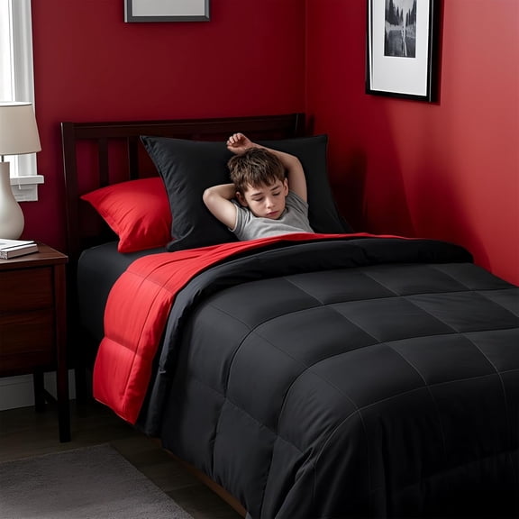 Twin Comforter Set 5 Pieces, Black Bed in a Bag Bedding Set