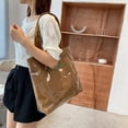 thumbnail image 3 of Bolsa Bolso de hombro con estampado de retazos de PVC de lona para mujer a la moda bolso grande (marrón) JShteea Para Estrenar, 3 of 7